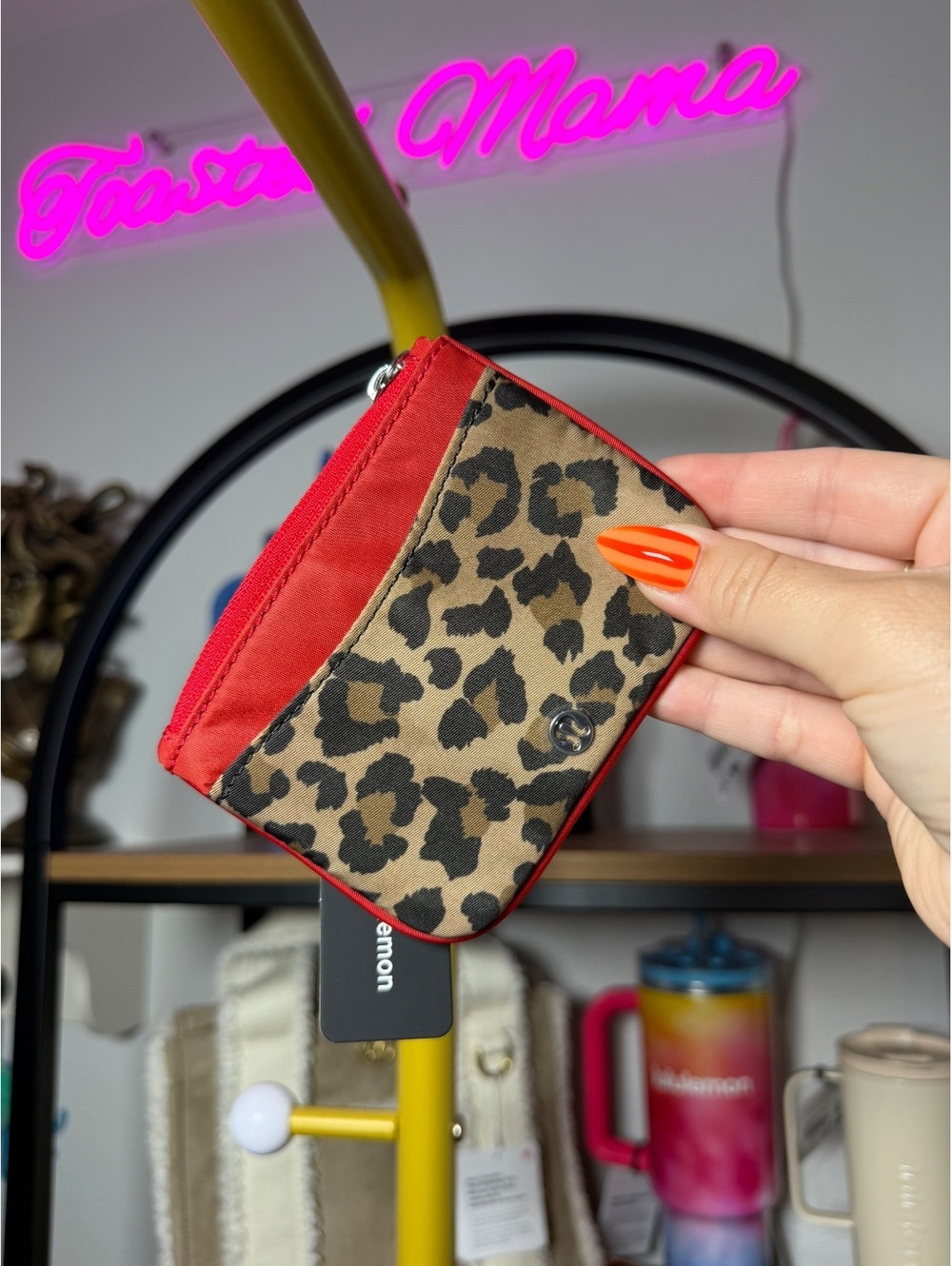 RARE Lululemon Clippable Card Holder True Leopard Multi/Oxford Red/Silver - NWT